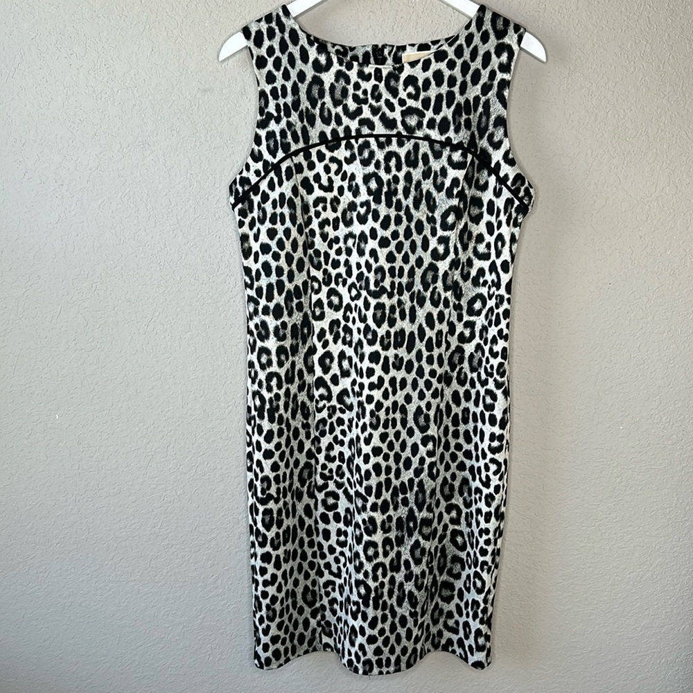 Michael Kors Women's‎ Sleeveless Leopard Print Midi Sheath Dress Size Large